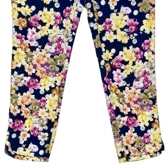 Anthropologie Cartonnier Pants Womens Sz 8 Navy Blue Floral Print Ankle Trousers - Picture 6 of 13